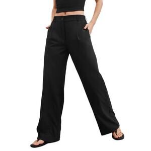 Beyond Yoga (S) Black Status Wide Leg Trouser 31" Mid-Rise Pleated Lightweight
